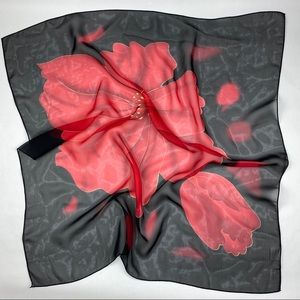 Fennysun Floral Square Red Scarf
